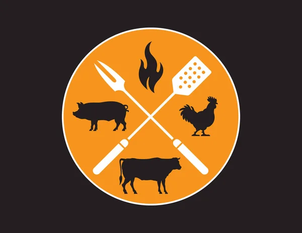 Circular Barbecue or Grilling emblem. — Stock Vector