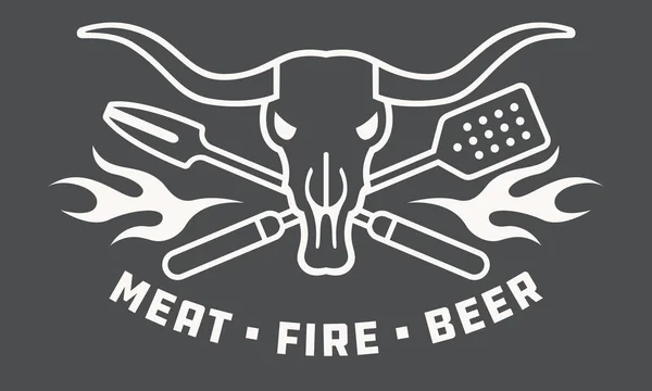 Maso, oheň, pivní gril odznak nebo logo — Stockový vektor