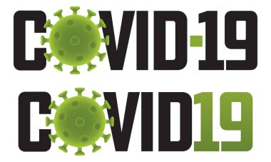 Moleküler yapıyı gösteren iki farklı Covid-19 vektör grafikli virüs moleküllü Covid-19 logosu çizimi.