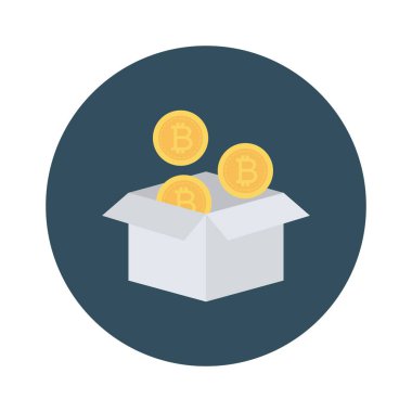 Bitcoin düz simgesi, vektör illüstrasyonu. Kutudaki bitcoinler