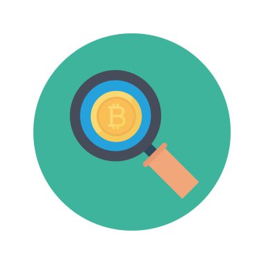 Bitcoin düz simgesi, vektör illüstrasyonu. Büyüteç