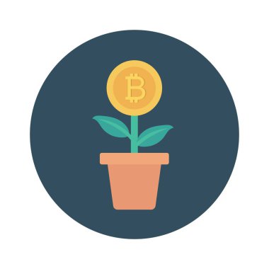 Bitcoin düz simgesi, vektör illüstrasyonu. Bitcoin fabrikası