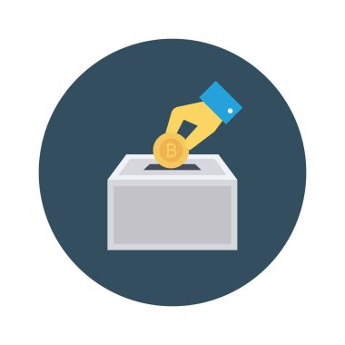 Bitcoin düz simgesi, vektör illüstrasyonu. Bitcoin kutusuna yerleştiriliyor