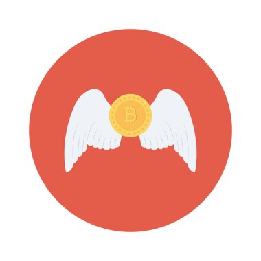 Bitcoin düz simgesi, vektör illüstrasyonu. Kanatlı Bitcoin