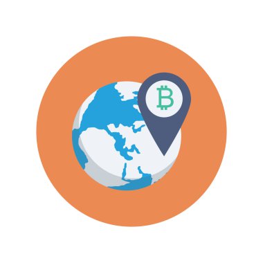 Bitcoin düz simgesi, vektör illüstrasyonu. işaretli dünya