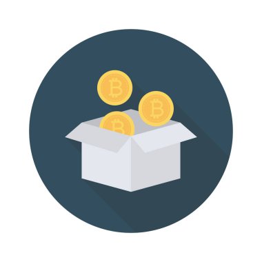 Bitcoin düz simgesi, vektör illüstrasyonu. Kutudaki bitcoinler