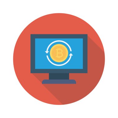 Bitcoin konsepti, düz ikon, vektör illüstrasyonu. bilgisayar