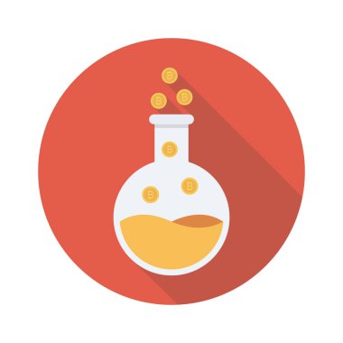 Bitcoin konsepti, düz ikon, vektör illüstrasyonu. Bitcoin ile test tübü