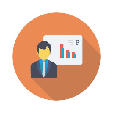 Bitcoin konsepti, düz ikon, vektör illüstrasyonu. İş adamı 