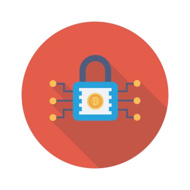 Bitcoin konsepti, düz ikon, vektör illüstrasyonu. Kilit