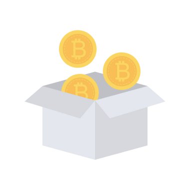 Bitcoin konsepti, düz ikon, vektör illüstrasyonu. Kutudaki bitcoinler