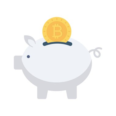 Bitcoin konsepti, düz ikon, vektör illüstrasyonu. Domuz kumbarası