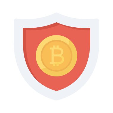 Bitcoin konsepti, düz ikon, vektör illüstrasyonu. kalkan