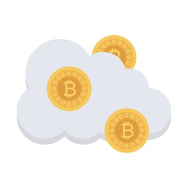 Bitcoin konsepti, düz ikon, vektör illüstrasyonu. bulut