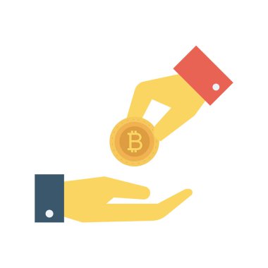 Bitcoin konsepti, düz ikon, vektör illüstrasyonu. Bitcoin ve eller