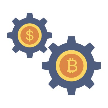 Bitcoin konsepti, düz ikon, vektör illüstrasyonu. Çarklar