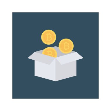 Bitcoin konsepti, düz ikon, vektör illüstrasyonu. Bitcoin ve çanta