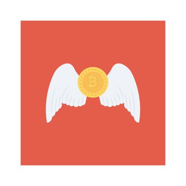 Bitcoin düz ikonu, vektör, illüstrasyon. Kanatlı bitcoin