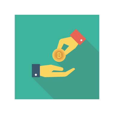 Bitcoin düz ikonu, vektör, illüstrasyon. Bitcoin ile eller