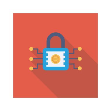 Bitcoin düz ikonu, vektör, illüstrasyon. Kilit