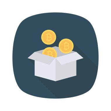 Bitcoin konsepti, düz ikon, vektör illüstrasyonu. Kutudaki bitcoinler