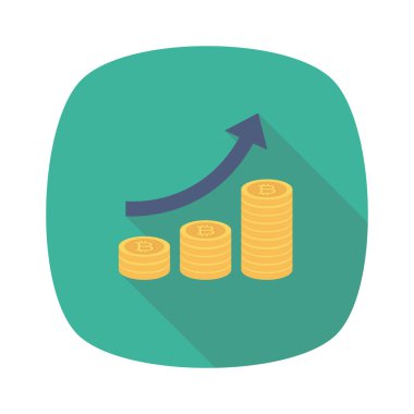 Bitcoin düz simgesi, vektör illüstrasyonu. Bitcoin büyümesi