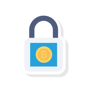 Bitcoin düz simgesi, vektör, illüstrasyon. bitcoin kilidi