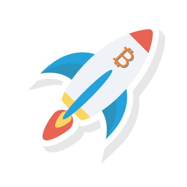 Bitcoin düz simgesi, vektör, illüstrasyon. Bitcoin roketi