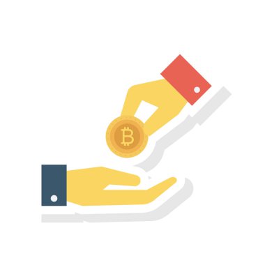 Bitcoin düz ikonu, vektör, illüstrasyon. Bitcoin ile eller