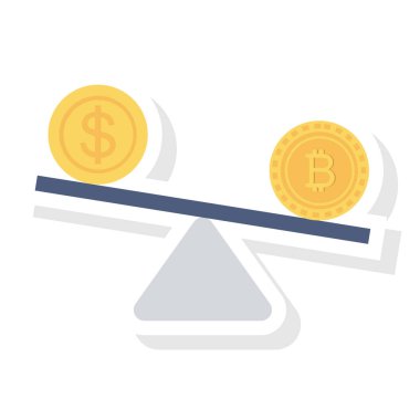 Bitcoin düz simgesi, vektör illüstrasyonu. Bitcoin ve dolar