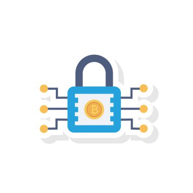 Bitcoin düz simgesi, vektör illüstrasyonu. Kilit