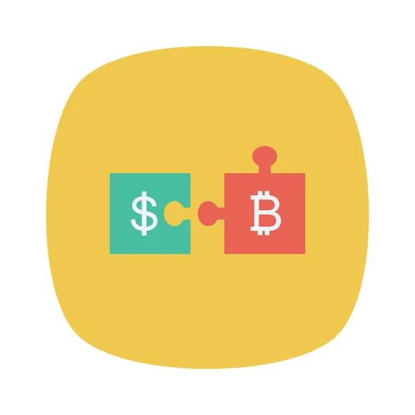Bitcoinový Koncept Plochá Ikona Vektorová Ilustrace Hádanky Bitcoinu Dolaru — Stockový vektor