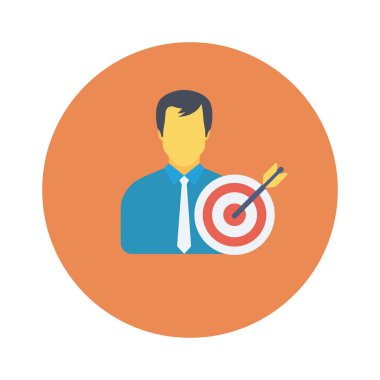 Vektör çizimi. Takım çalışması düz daire simgesi. Hedefi olan bir iş adamı 