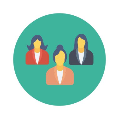 Vektör çizimi. Takım çalışması düz daire simgesi. İş kadınları 