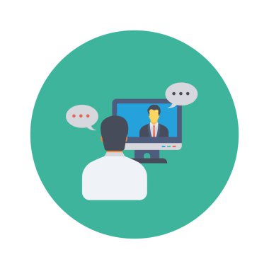 Vektör çizimi. Takım çalışması düz daire simgesi. Görüntülü sohbet 