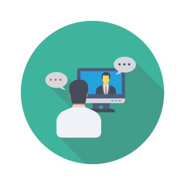 Vektör çizimi. Takım çalışması düz daire simgesi. İş adamları konuşuyor. 