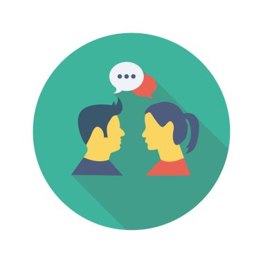 Vektör çizimi. Takım çalışması düz daire simgesi. İnsanlar sohbet ediyor. 