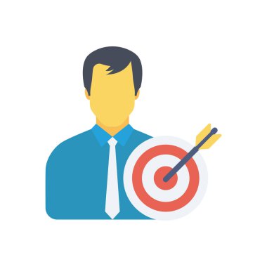 Vektör çizimi. Takım çalışması düz simgesi. İş adamı ve hedef