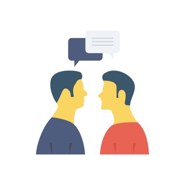 Vektör çizimi. Takım çalışması düz simgesi. İş adamları konuşuyor. 