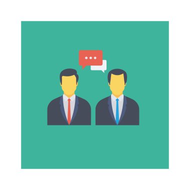 Vektör çizimi. Takım çalışması düz daire simgesi. Muhabbet eden adamlar 