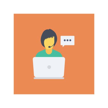 Vektör çizimi. Takım çalışması düz simgesi. Dizüstü bilgisayarda çalışan kadın