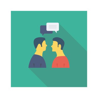 Vektör çizimi. Takım çalışması düz simgesi. Erkekler konuşuyor.