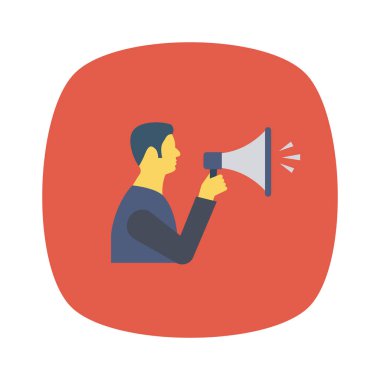 Vektör çizimi. Takım çalışması düz simgesi. Hoparlörlü adam