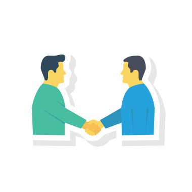 Vektör çizimi. Takım çalışması düz simgesi. İş adamları el sıkışıyor 