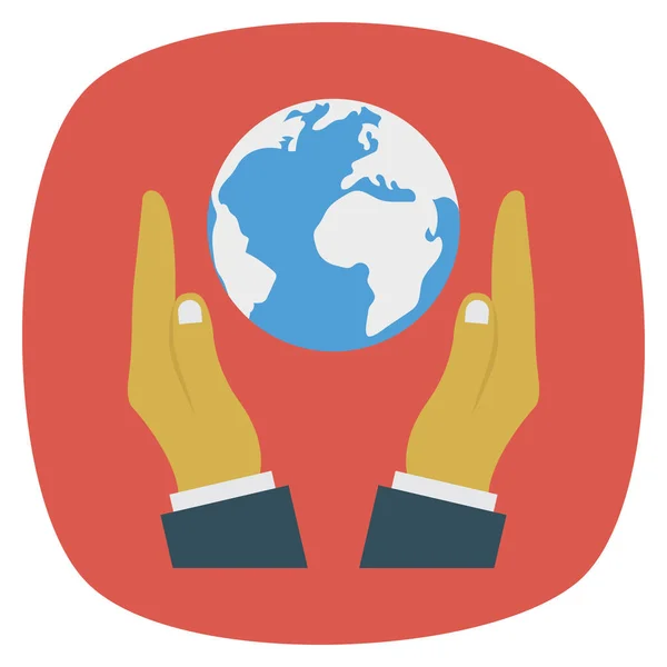 Business Management Flat Icon Hands Planet — Stock Vector