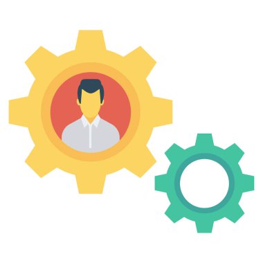  İnsan Kaynakları Düz ikon vektör çizimi. Çarklar