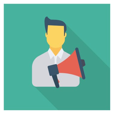  İnsan Kaynakları Düz ikon vektör çizimi. Hoparlör 