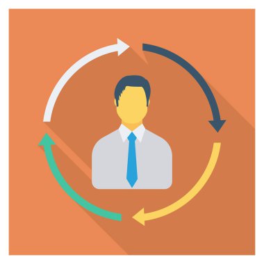  İnsan Kaynakları Düz ikon vektör çizimi. İş adamı 