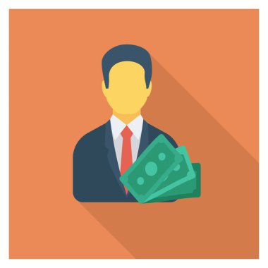  İnsan Kaynakları Düz ikon vektör çizimi. Paralı iş adamı 