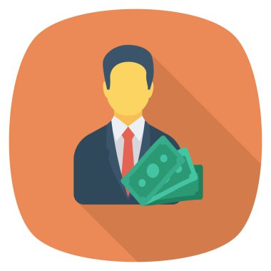  İnsan Kaynakları Düz ikon vektör çizimi. Paralı iş adamı 